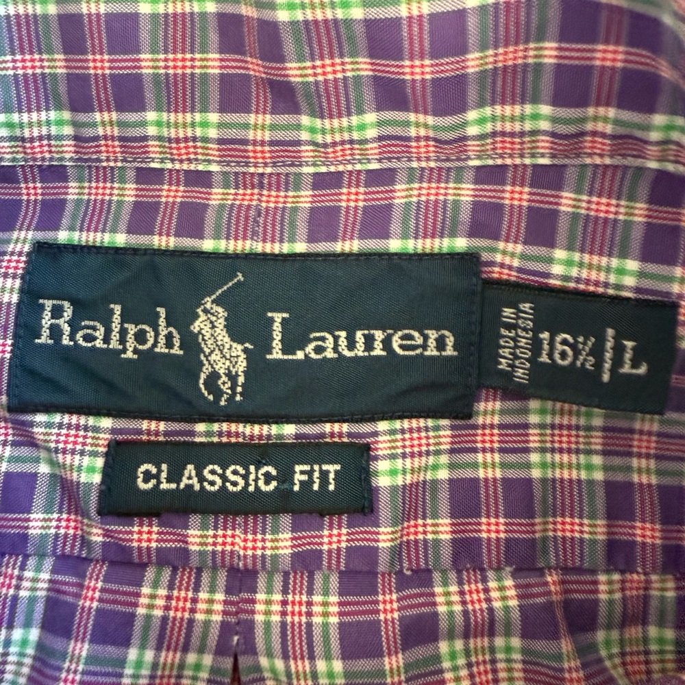Ralph Lauren Classic Fit Long Sleeve Button Down 16.5‎ Large Purple Pink Check - Picture 3 of 8